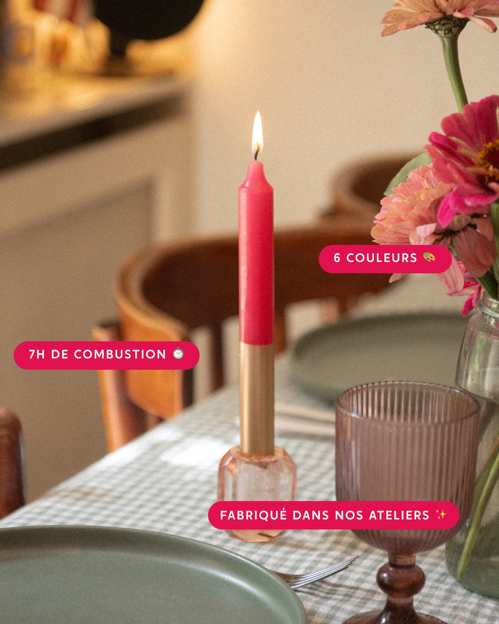 Bougies Bicolores - Rose Foncé & Or - Image 3