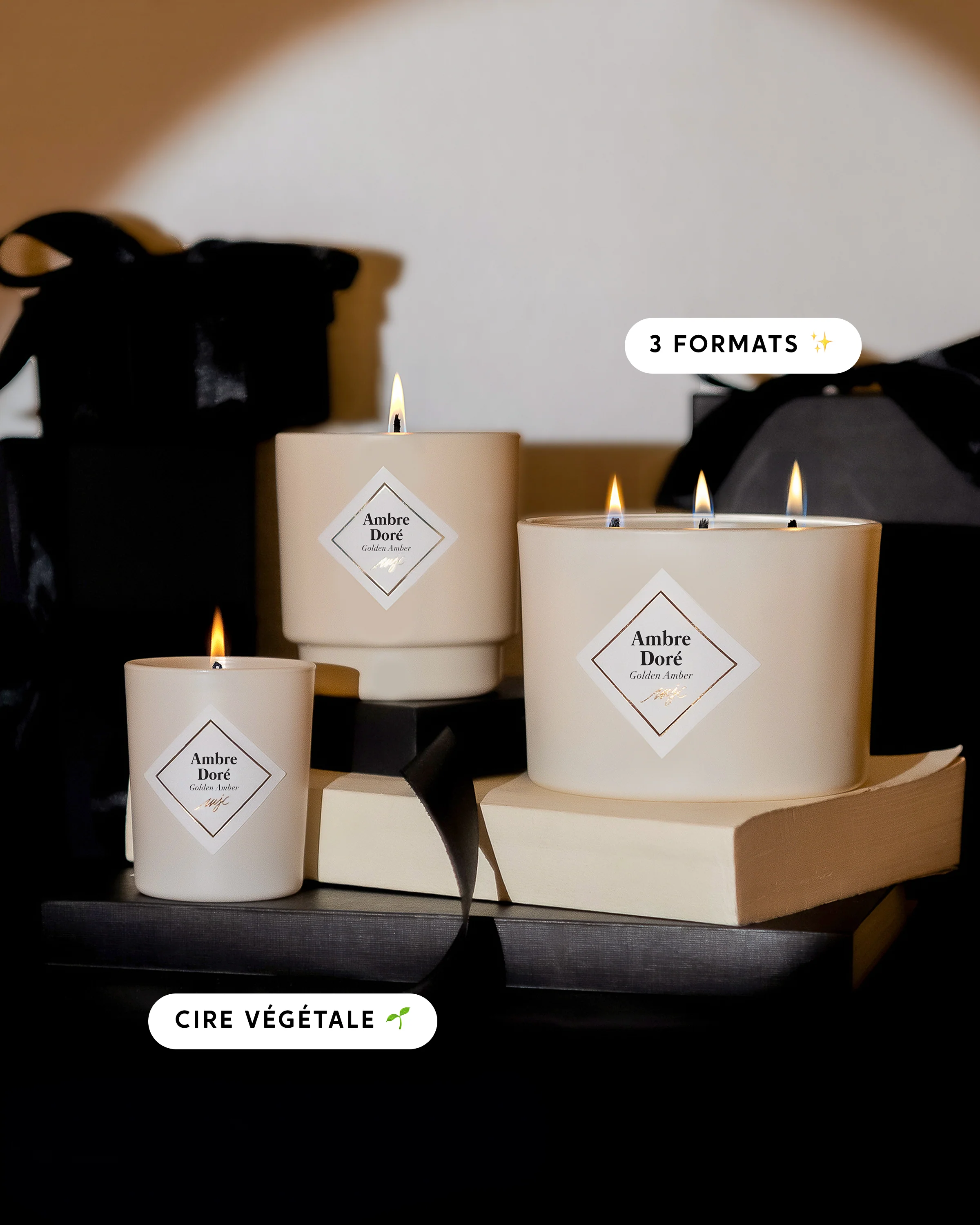 Trio bougies Ambre Doré - Image 2